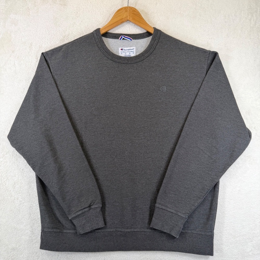 Champion Mens XL Charcoal Gray Crewneck Sweatshirt Fleece Pullover S0888 Logo